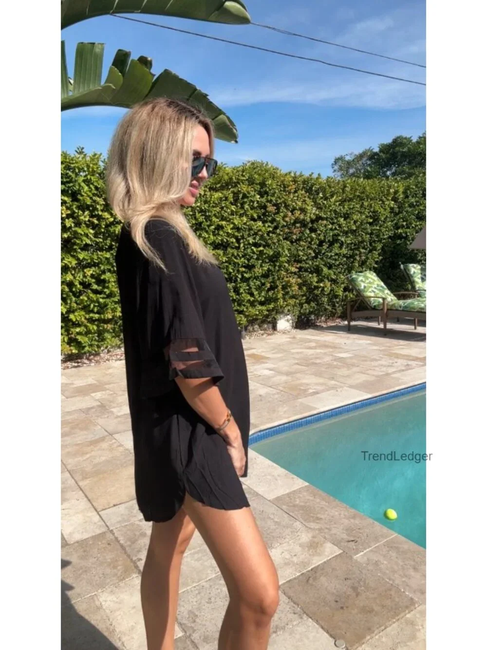 Women's Swimsuit Cover Up 3/4 Bell Sleeve Deep V-Neck Beach Dress Lightweight
